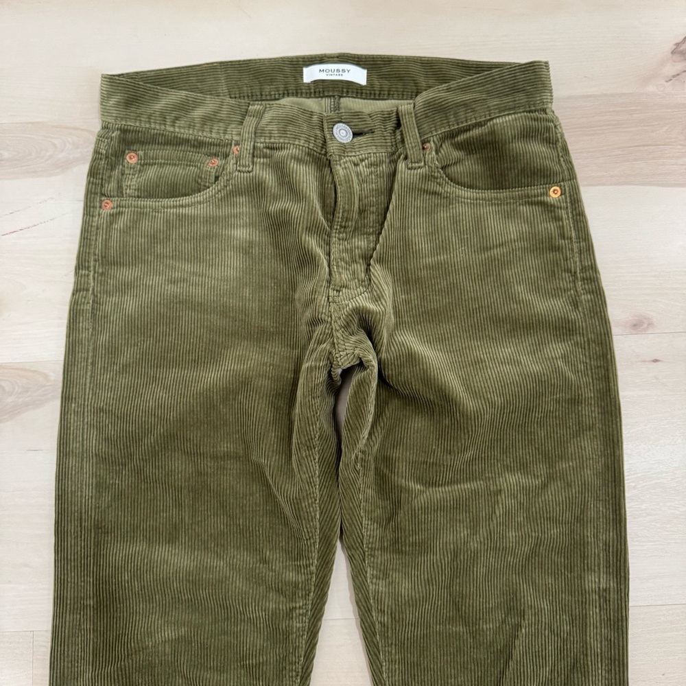 Moussy Vintage Ailey Corduroy Pant Olive Green Women's 27 Japan Skinny Straight - Picture 10 of 15